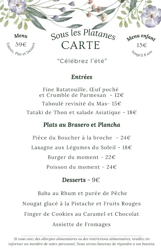 Menu_Restaurant Sous les Platanes à Lagnes_Lagnes_image_1