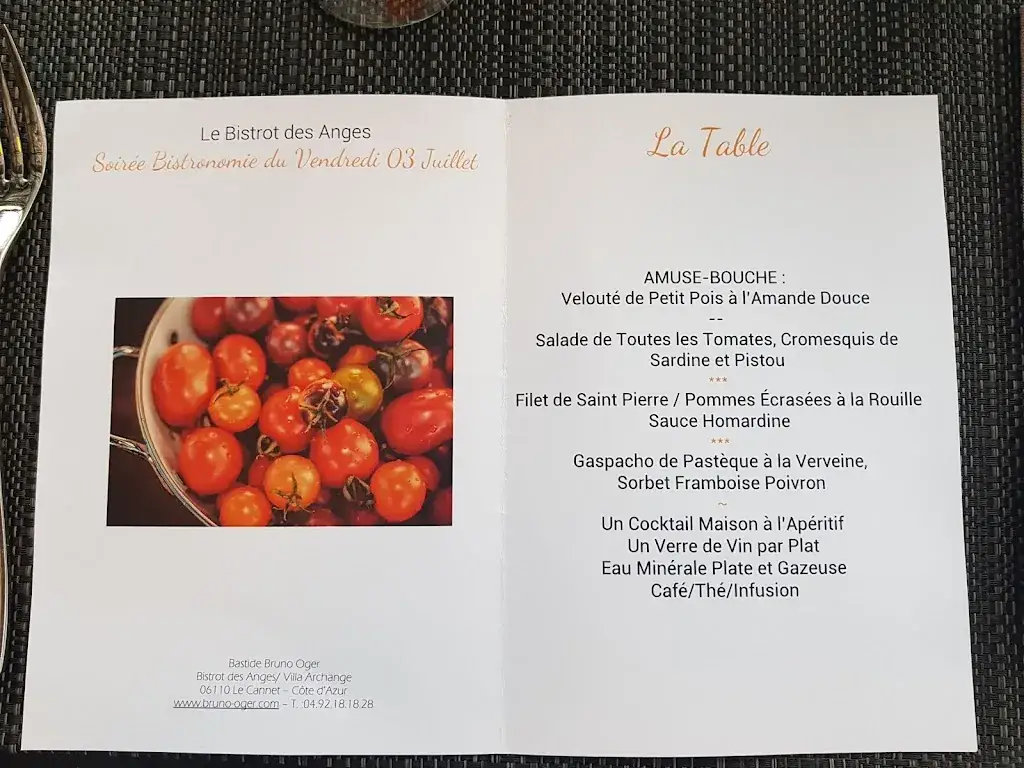 Menu_Villa Archange - Bastide Bruno Oger_Cannet_image_2