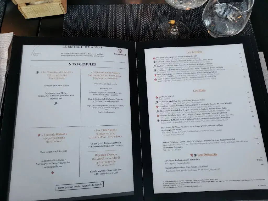 Menu_Le Bistrot Des Anges - Bastide Bruno Oger_Cannet_immagine_2