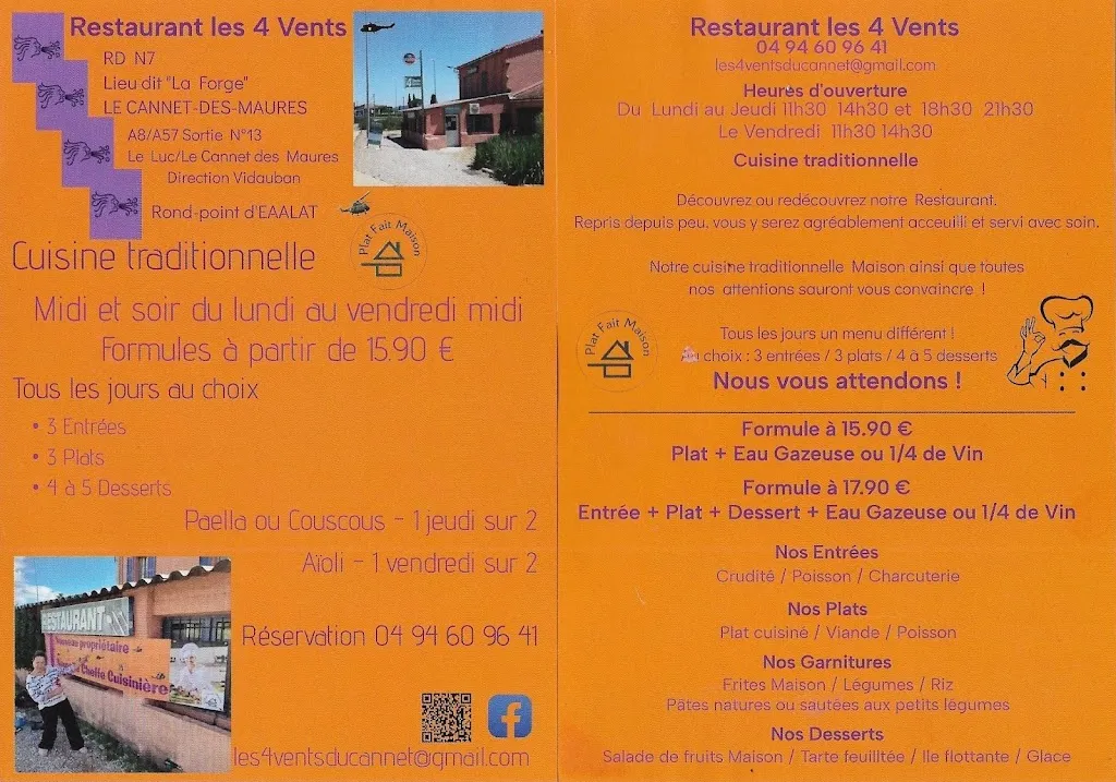 Menu_Restaurant Les 4 Vents - Relais routiers_Cannet-des-Maures_immagine_1