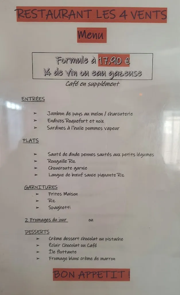 Menu_Restaurant Les 4 Vents - Relais routiers_Cannet-des-Maures_immagine_3