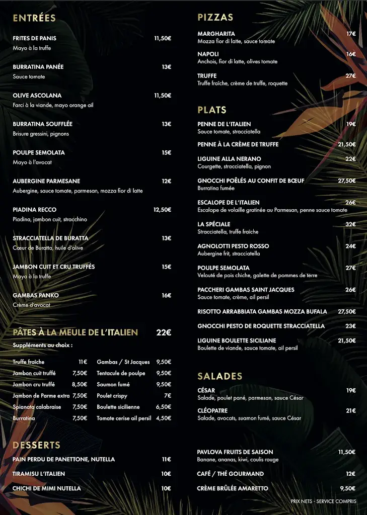 Menu_L’ITALIEN DAL 1996 restaurant_Tholonet_image_2