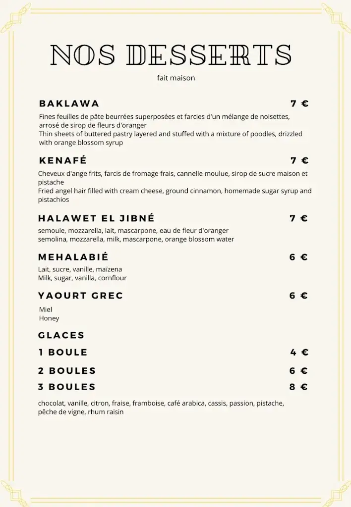 Menu_Restaurant des Carmes spécialités libanaises_Avignon_immagine_3