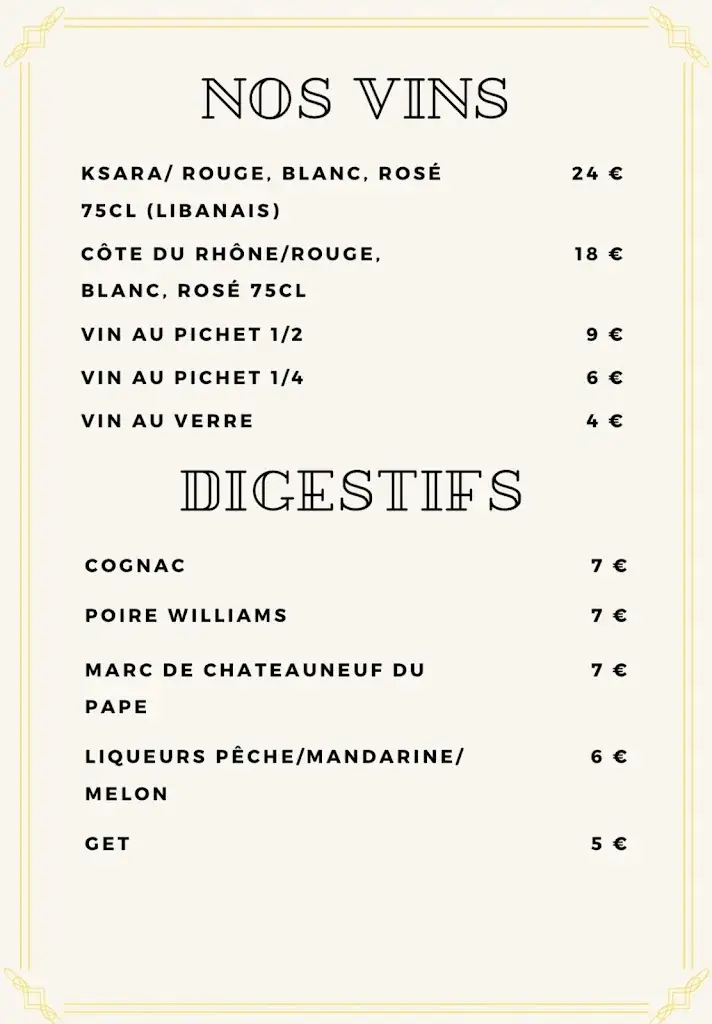 Menu_Restaurant des Carmes spécialités libanaises_Avignon_immagine_4