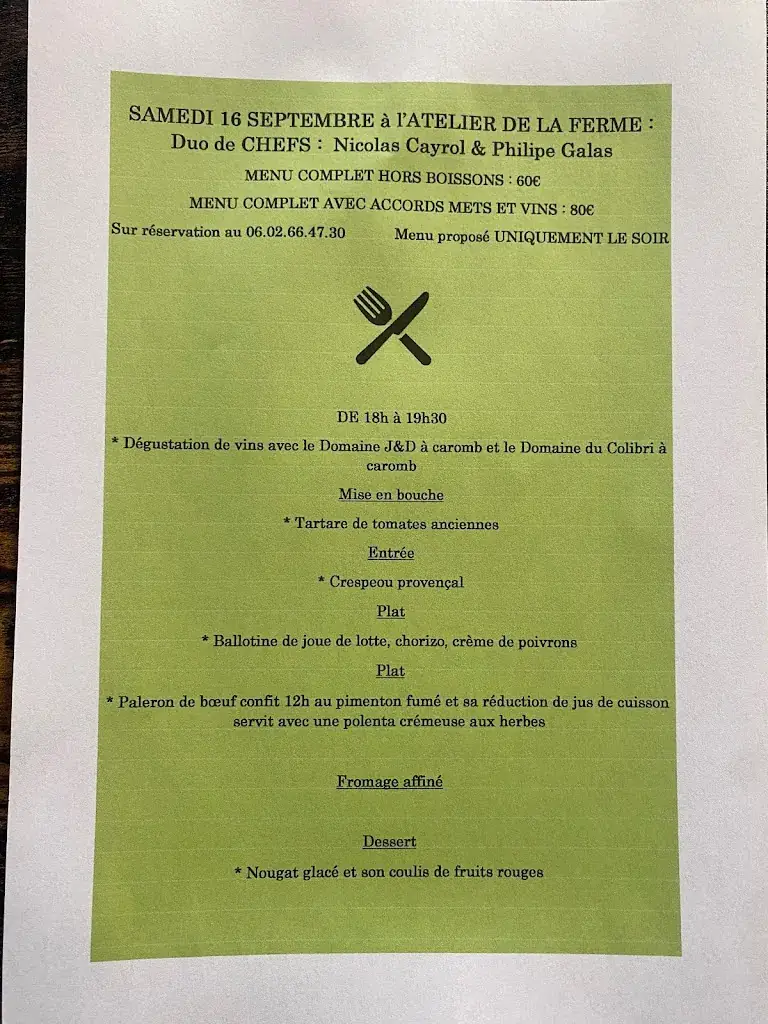 Menu_L'atelier de la Ferme_Malaucène_image_1