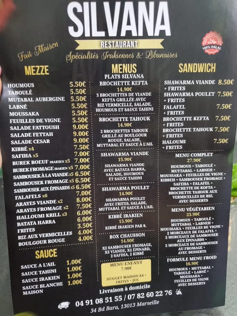 Menu_RESTAURANT SILVANA_Marseille_image_1
