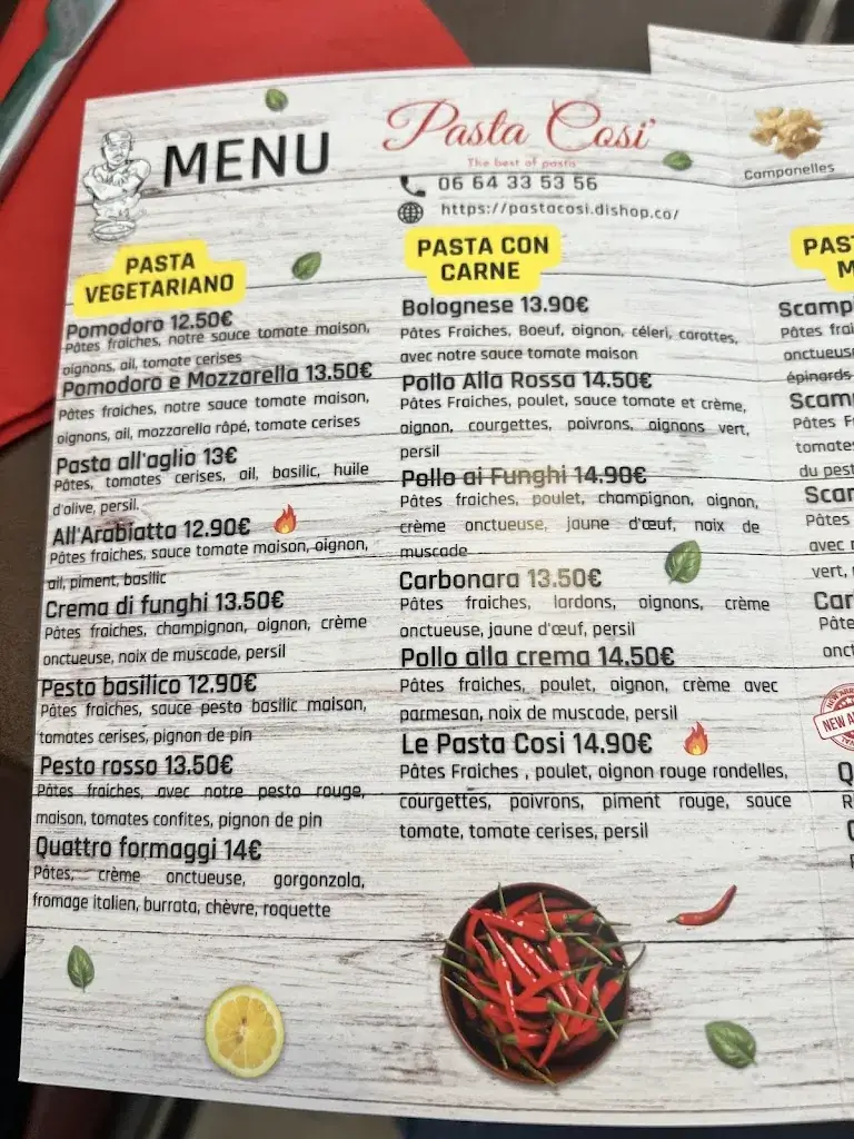 Menu_Pasta Casi'The best of Pasta_Marignane_image_3