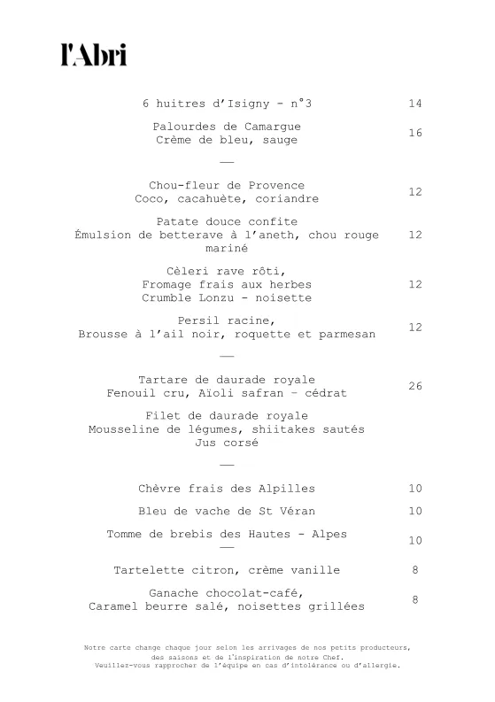 Menu_L'ABRI | restaurant & vigneron_Marseille_image_1