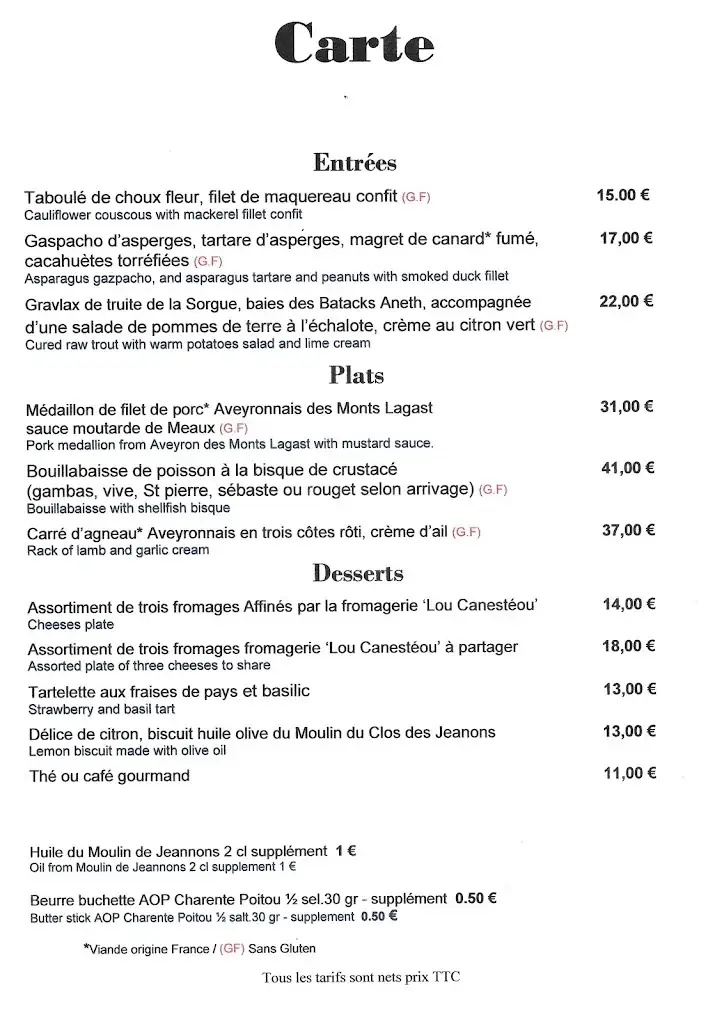 Menu_Restaurant Les Saveurs Gourmandes_Ménerbes_image_1