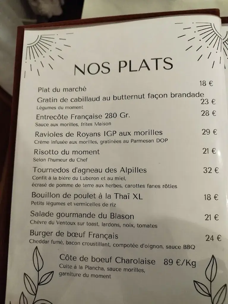 Menu_Blason de Provence | Restaurant_Monteux_immagine_2