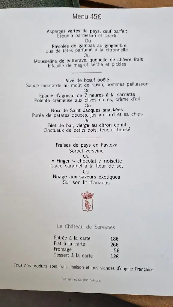 Menu_RESTAURANT DE SERVANES (Château de Servanes)_Mouriès_image_1