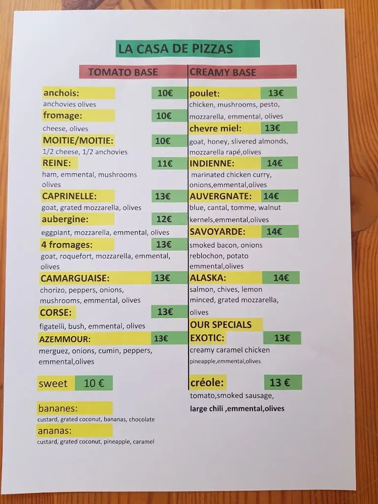 Menü_La Casa De Pizza_Mouriès_Bild_1