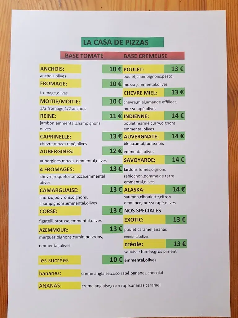 Menü_La Casa De Pizza_Mouriès_Bild_2