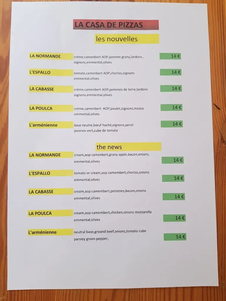 Menü_La Casa De Pizza_Mouriès_Bild_3