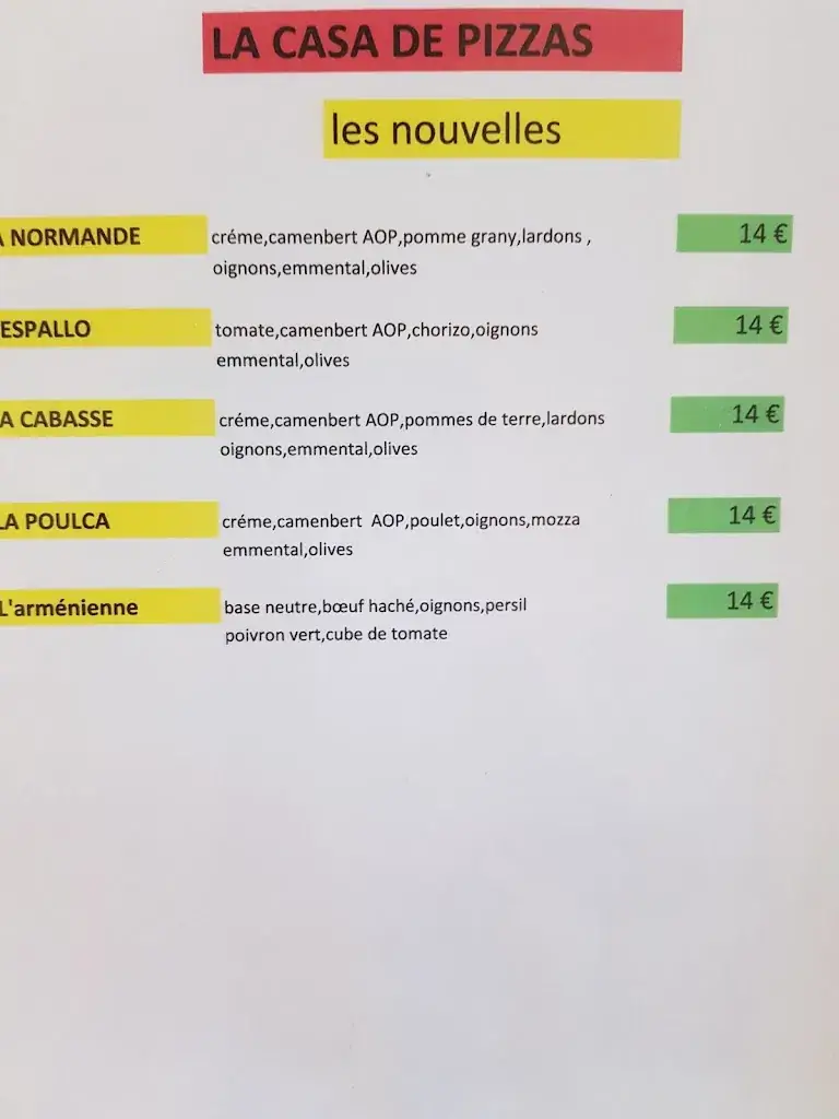 Menü_La Casa De Pizza_Mouriès_Bild_4