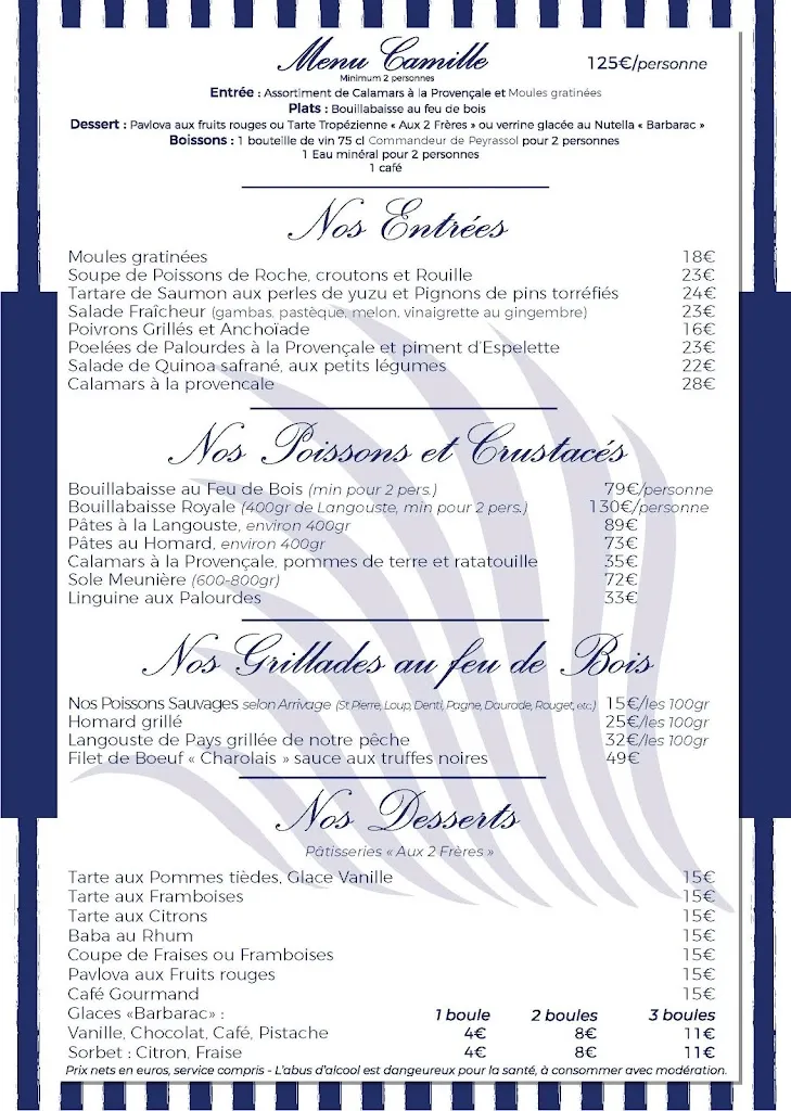 Menu_Chez Camille - Restaurant de Bouillabaisse et Fruits de Mer à Ramatuelle_Ramatuelle_image_3