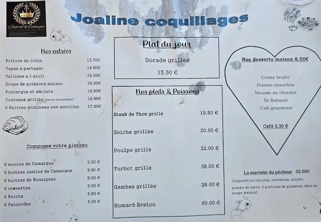 Menu_Joaline Coquillages_Port-Saint-Louis-du-Rhône_immagine_1