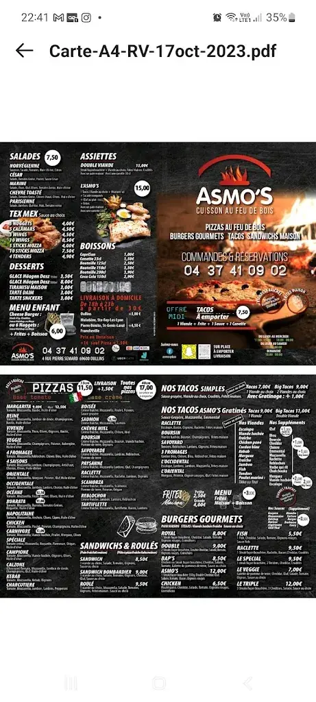 Menu_Asmos pizza au feux de bois/burgers gourmets/tacos_Oullins-Pierre-Bénite_image_1