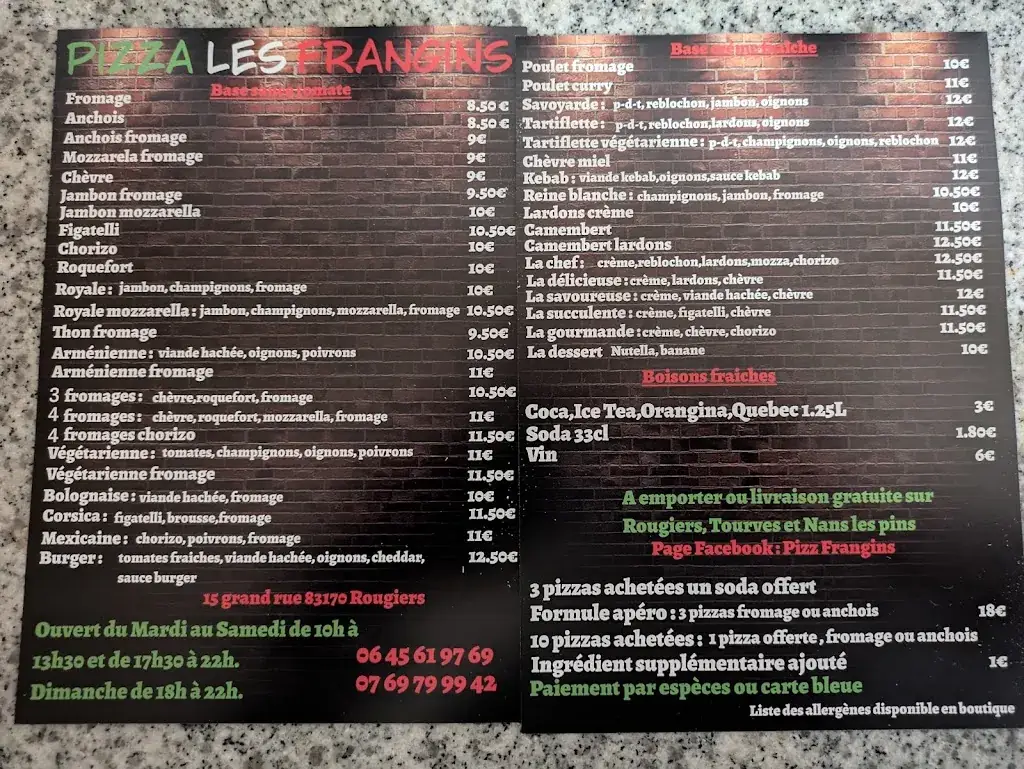 Menu_Pizza les frangins_Rougiers_image_1
