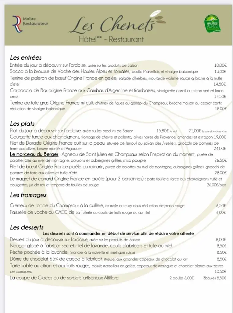 Menu_Les Chenets - Hôtel / Restaurant_Saint-Julien-en-Champsaur_image_1