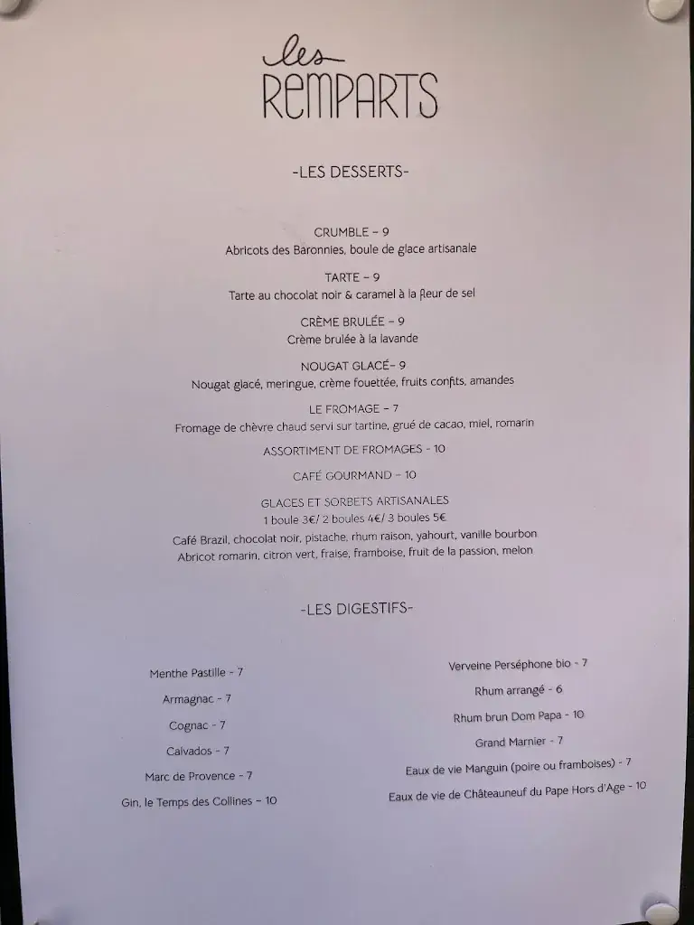 Menu_Hôtel - Restaurant Les Remparts_Venasque_image_2