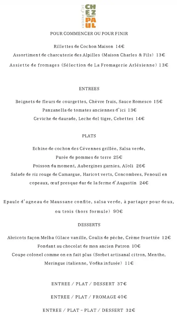 Menu_Restaurant Chez Paul_Saint-Étienne-du-Grès_image_1