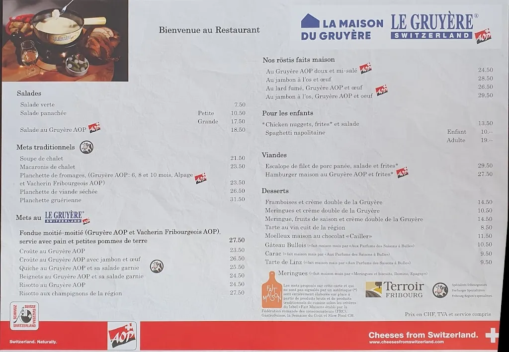 Menu_Restaurant de La Maison du Gruyère_Pringy_image_1