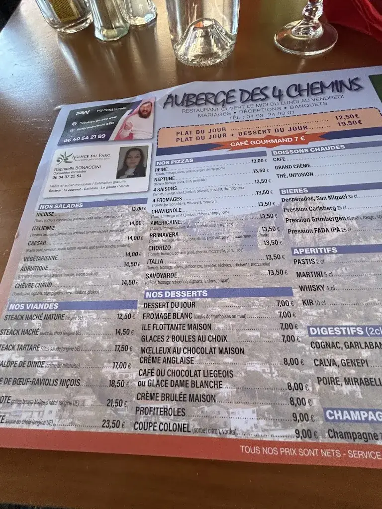 Menu_Auberge des 4 chemins_Saint-Jeannet_image_1