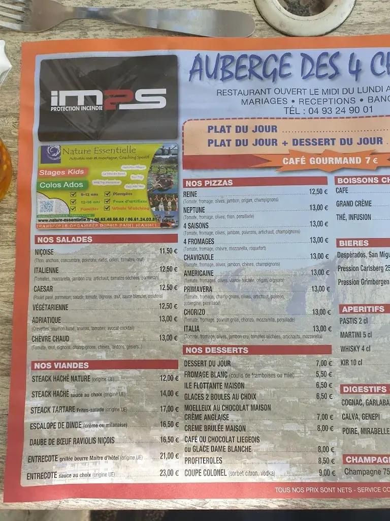 Menu_Auberge des 4 chemins_Saint-Jeannet_image_2