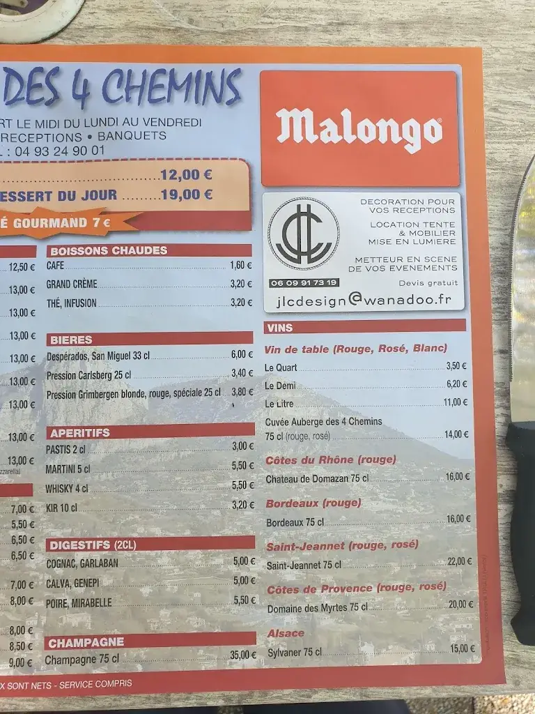 Menu_Auberge des 4 chemins_Saint-Jeannet_image_3