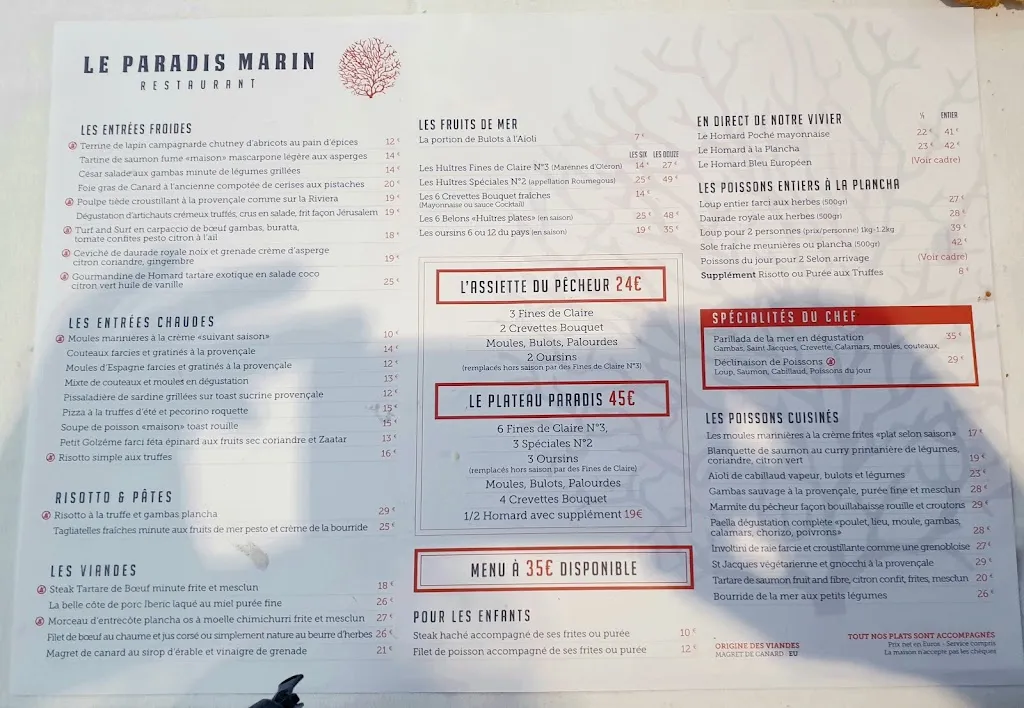 Menu_Le Paradis Marin_Saint-Laurent-du-Var_immagine_2