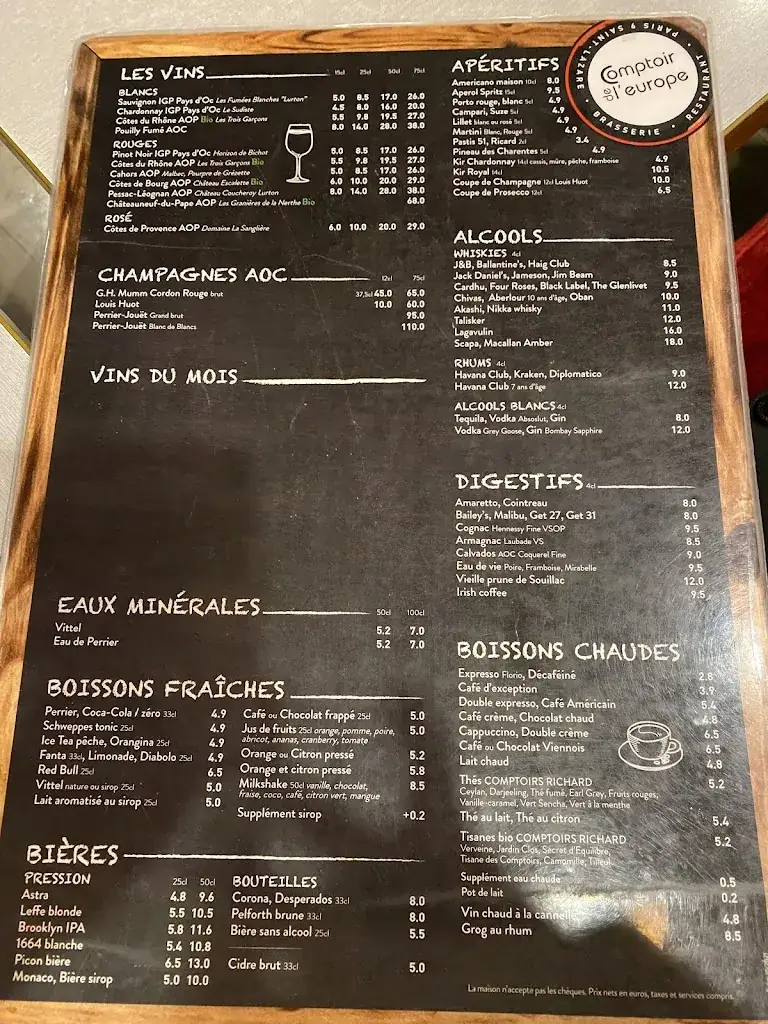 Menu_Le Comptoir de l'Europe_Paris_image_1