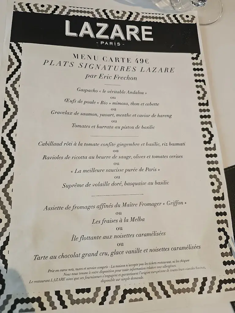 Menu_Brasserie Lazare Paris_Paris_image_1