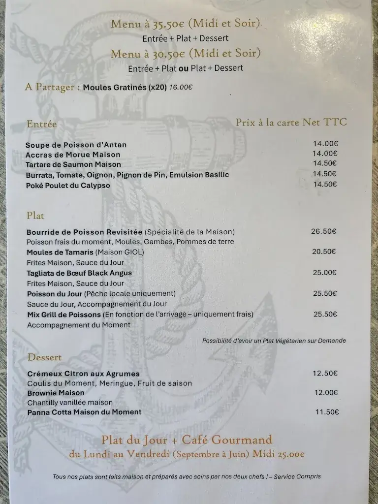 Menu_Restaurant Le Calypso_Saint-Mandrier-sur-Mer_immagine_1