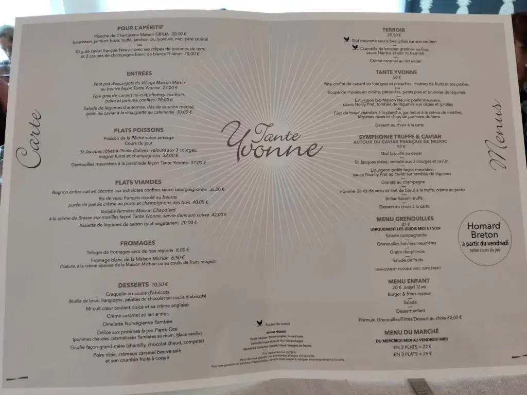 Menu_Logis Hôtel Tante Yvonne_Quincieux_image_1