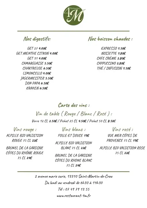 Menu_Restaurant 4M_Saint-Martin-de-Crau_image_1
