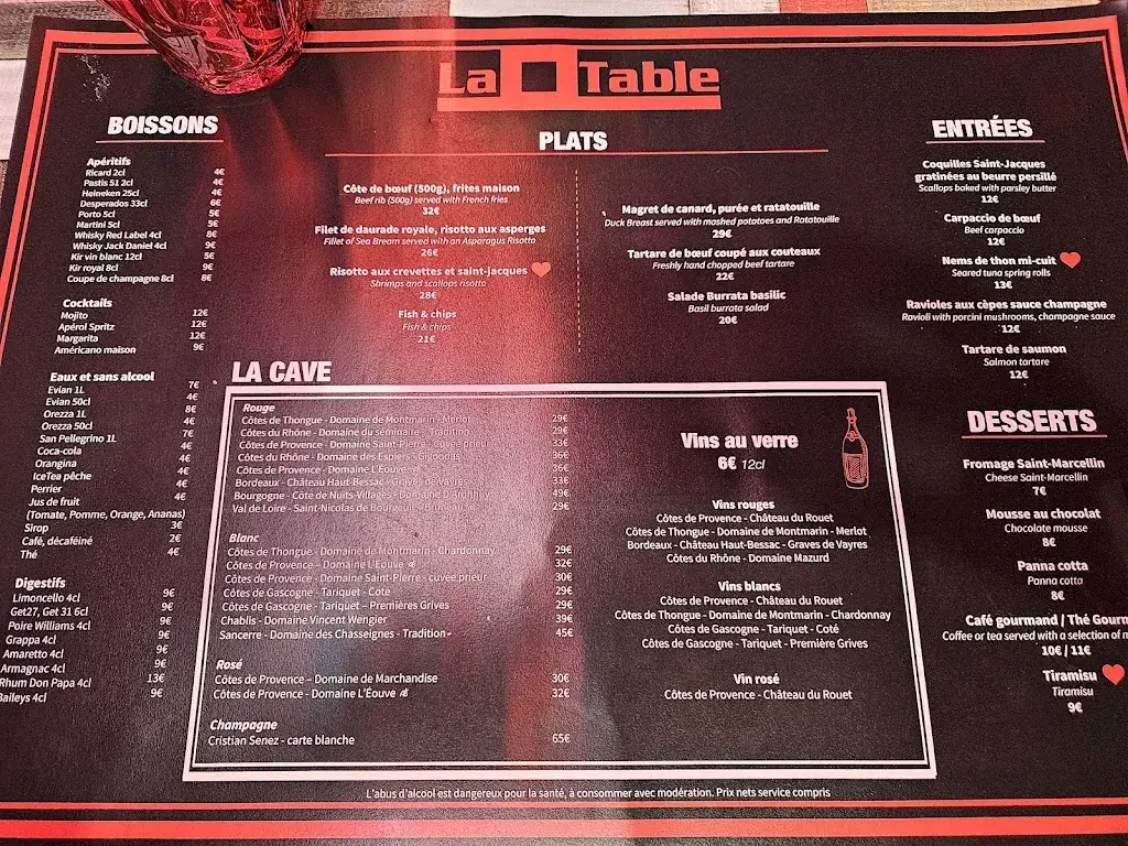 Menu_La Table Restaurant_Saint-Raphaël_image_2
