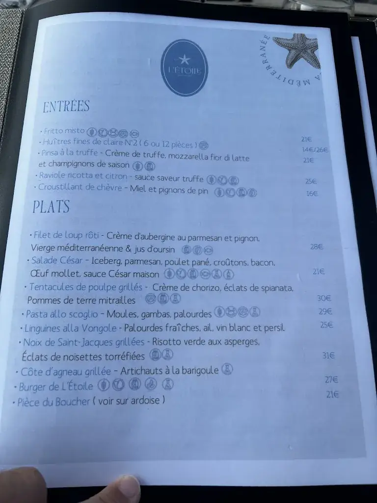 Menu_L'Etoile restaurant_Saint-Raphaël_image_1