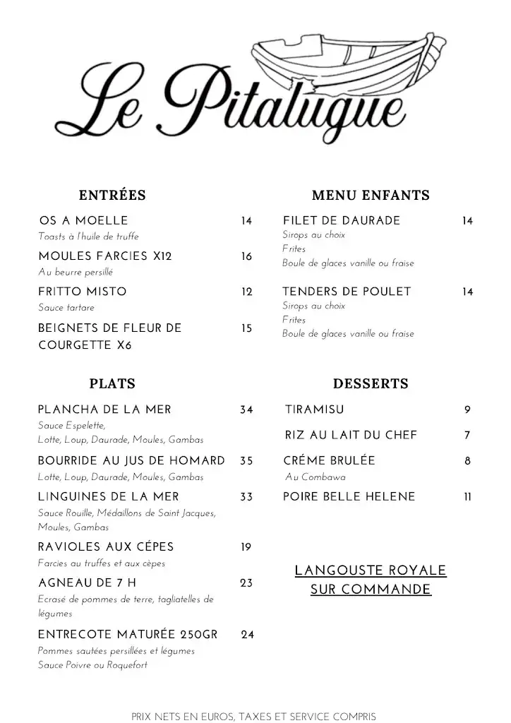 Menu_Le Pitalugue, restaurant de spécialités de la mer_Saint-Raphaël_image_3