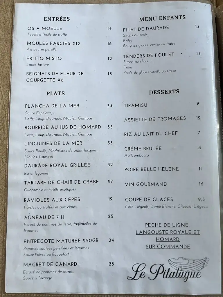 Menu_Le Pitalugue, restaurant de spécialités de la mer_Saint-Raphaël_image_4