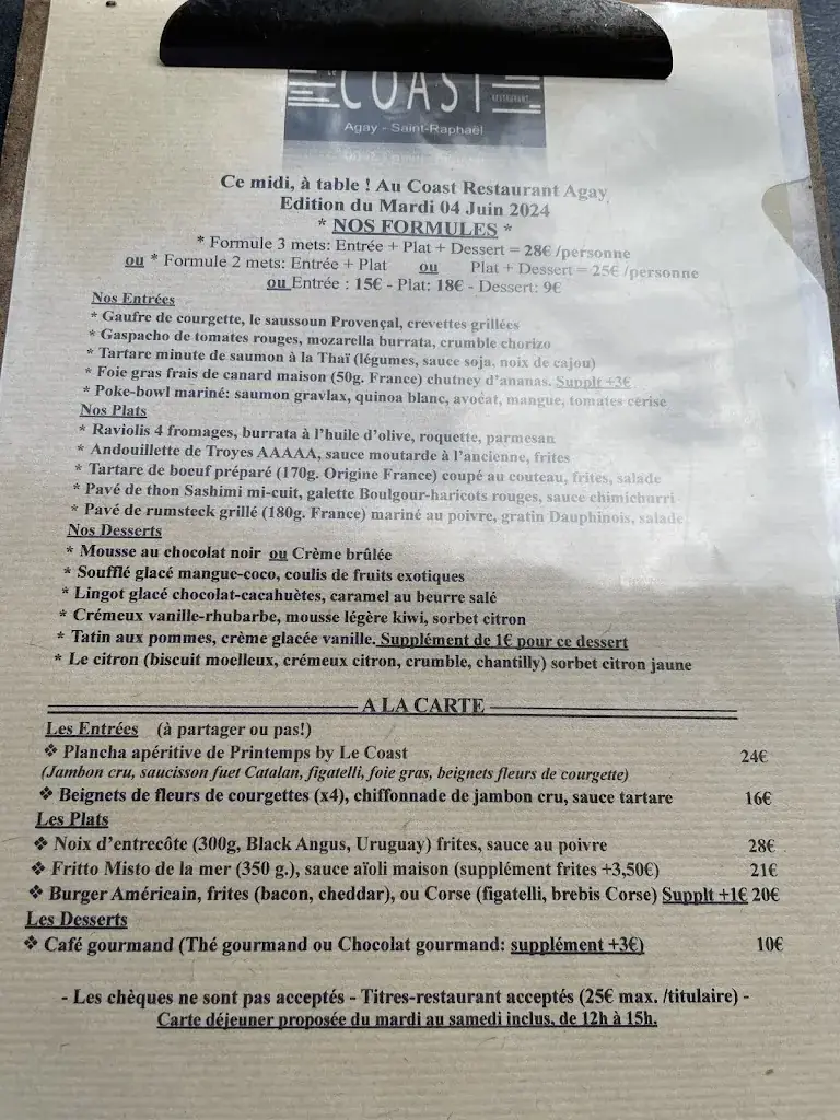 Menu_Le Coast Restaurant Agay_Saint-Raphaël_image_2