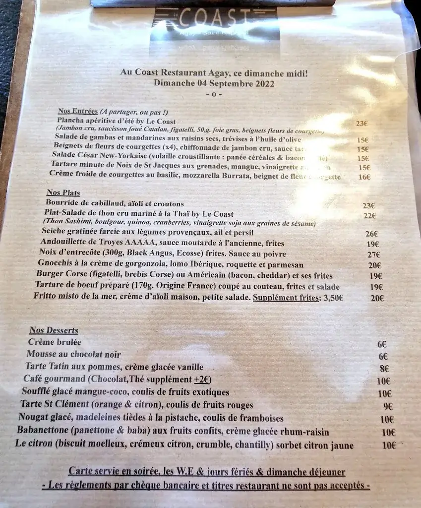 Menu_Le Coast Restaurant Agay_Saint-Raphaël_image_3