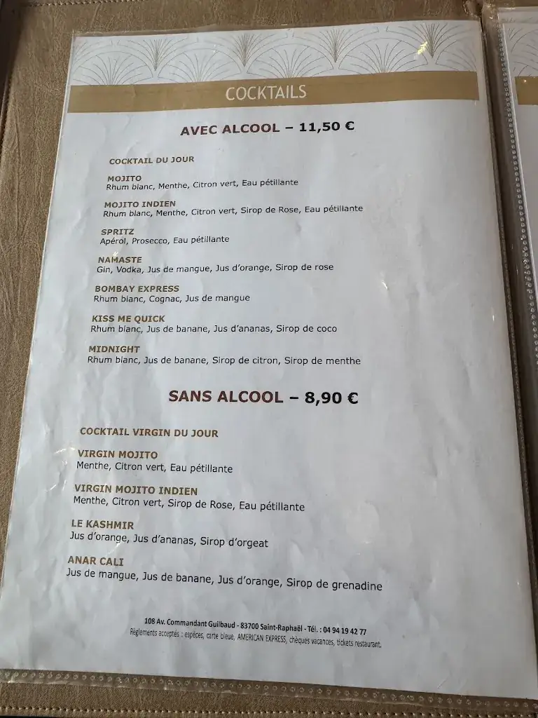 Menu_Le Kashmir_Saint-Raphaël_immagine_3