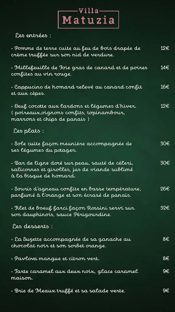 Menu_la Villa Matuzia - Agay - Restaurant Saint-Raphaël_Saint-Raphaël_immagine_2