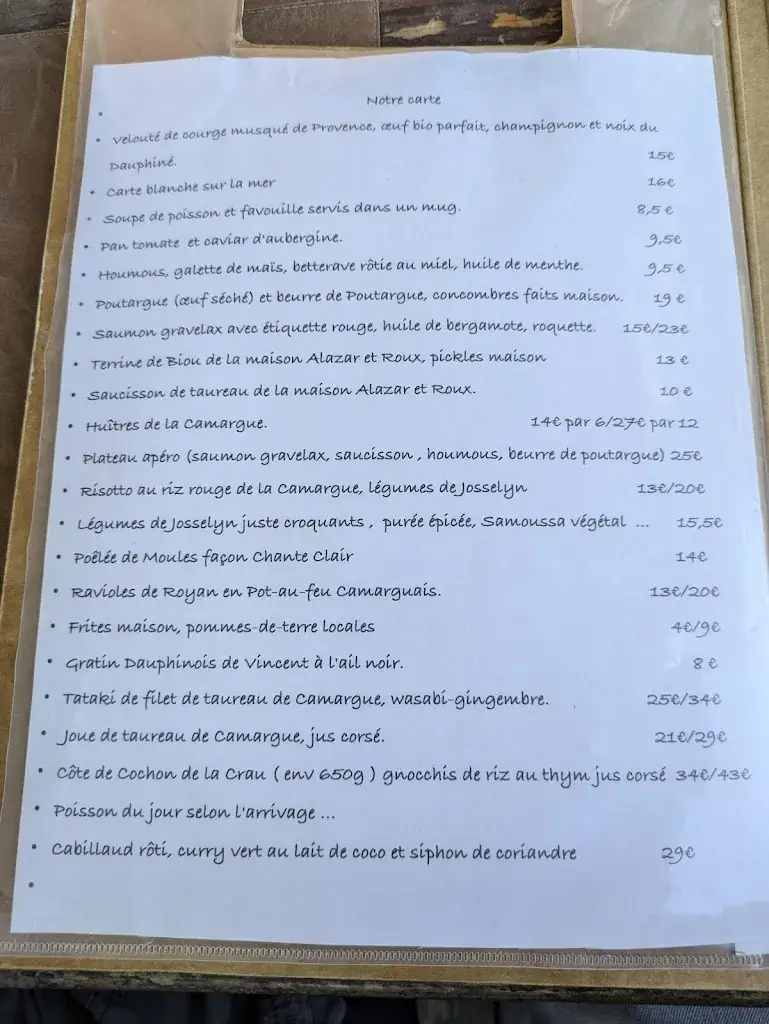 Menu_Restaurant Chante Clair_Saintes-Maries-de-la-Mer_imagen_3