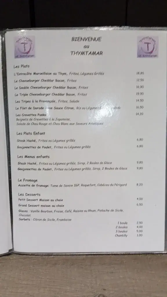 Menu_Restaurant LE THYMTAMAR_Salernes_image_1