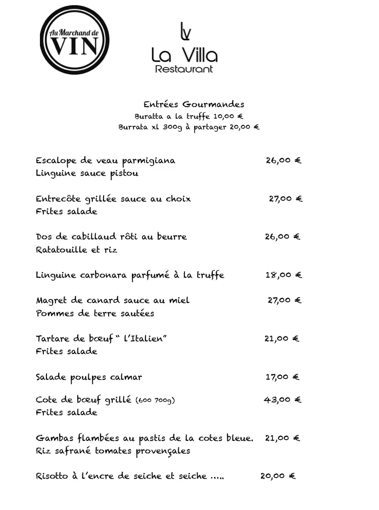 Menu_La Villa - Restaurant Sausset-les-Pins_Sausset-les-Pins_image_2