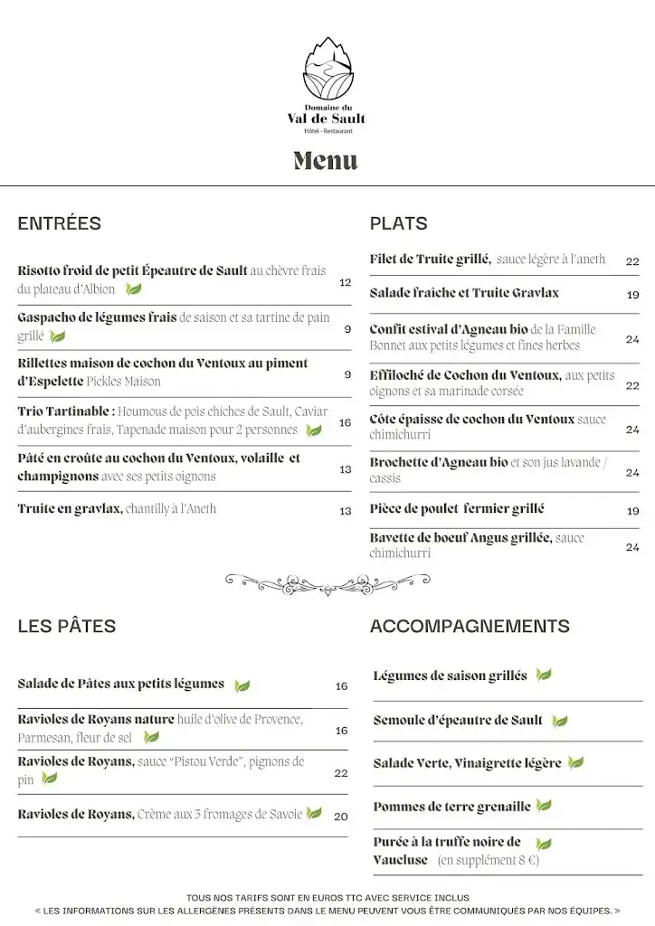 Menu_LA TABLE DU VAL DE SAULT - Restaurant Sault_Sault_image_1