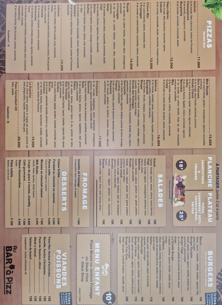 Menu_AU BAR A PIZZ, BY RIDERS PIZZA, THE RIDERS PUB_Sénas_immagine_1