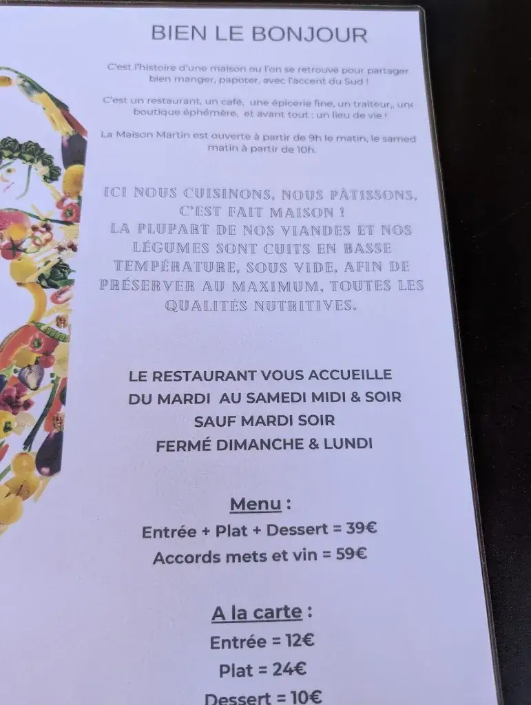 Menu_Restaurant Maison Martin_Sérignan-du-Comtat_image_1